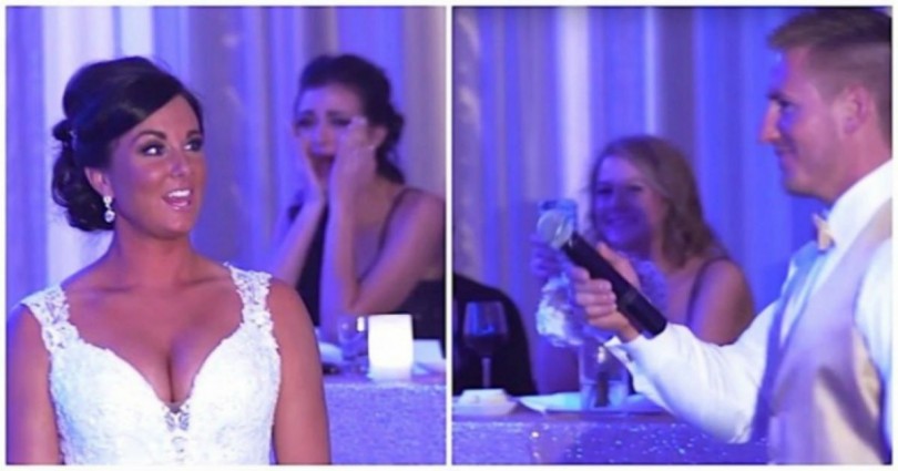 Ο γαμπρός πήρε το μικρόφωνο και τα λόγια του έκαναν τη νύφη να τρέμει… Τότε της ζητάει να κοιτάξει πίσω της!