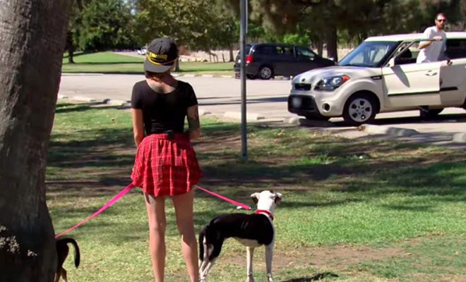 Περπατούσε στο Πάρκο όταν είδε έναν Άνδρα να βγαίνει από το Αυτοκίνητό του. Προσέξτε την Αντίδραση των Σκύλων της! (Βίντεο)