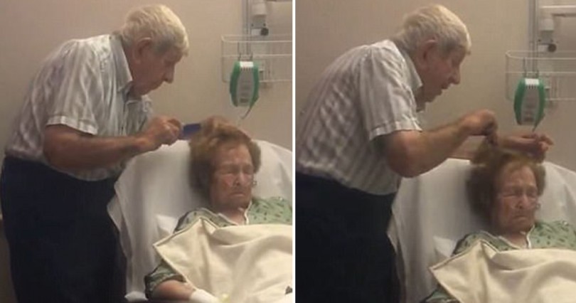 Ηλικιωμένος άντρας χτενίζει με τρυφερότητα τα μαλλιά της άρρωστης γυναίκας του