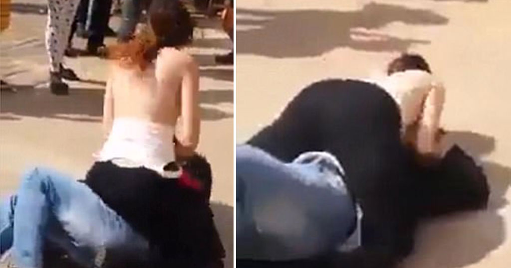 Γυναίκα ρίχνει κάτω άντρα που της την πέφτει και τρίβει το στήθος της στο πρόσωπό του