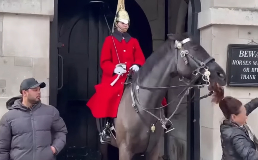 Η στιγμή που άλογο της βασιλικής φρουράς δαγκώνει την αλογοουρά τουρίστριας