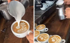 Φτιάχνει έργα τέχνης πάνω στον καφέ σε λίγα δευτερόλεπτα