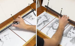 Καλλιτέχνης ζωγραφίζει με το ίδιο χέρι τρία πορτρέτα την ίδια στιγμή