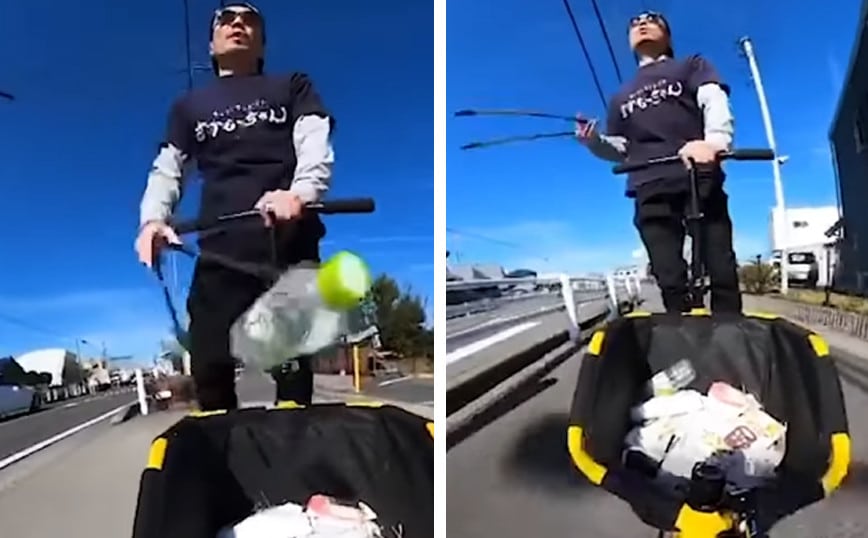 Αυτός είναι ένας ιδιαίτερος τρόπος να μαζεύεις τα σκουπίδια από τον δρόμο