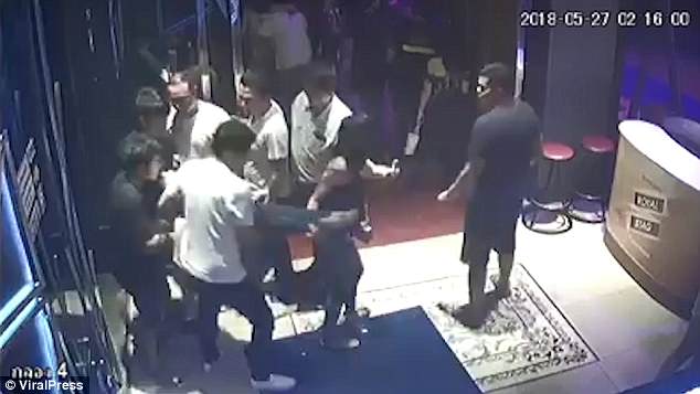 CCTV footage shows four men leading Nong Gift out of the bar in Thailand last Saturday